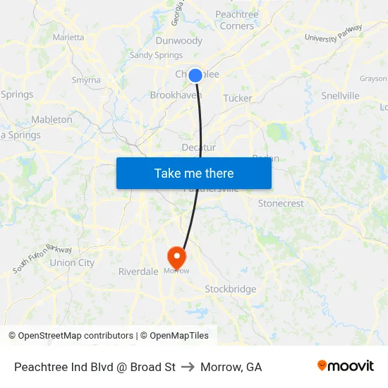 Peachtree Ind Blvd @ Broad St to Morrow, GA map