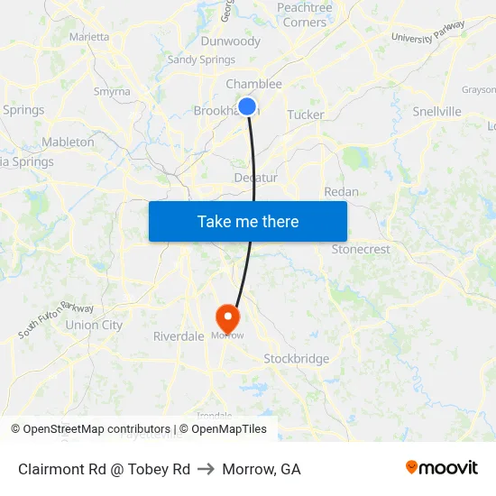 Clairmont Rd @ Tobey Rd to Morrow, GA map