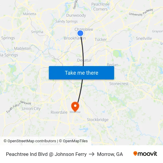 Peachtree Ind Blvd @ Johnson Ferry to Morrow, GA map