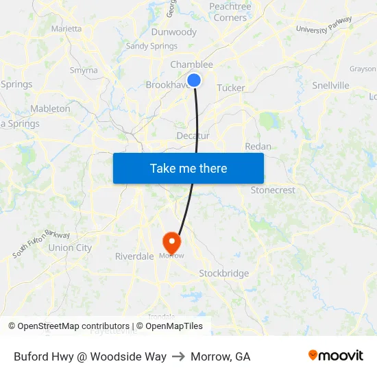 Buford Hwy @ Woodside Way to Morrow, GA map