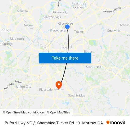 Buford Hwy NE @ Chamblee Tucker Rd to Morrow, GA map