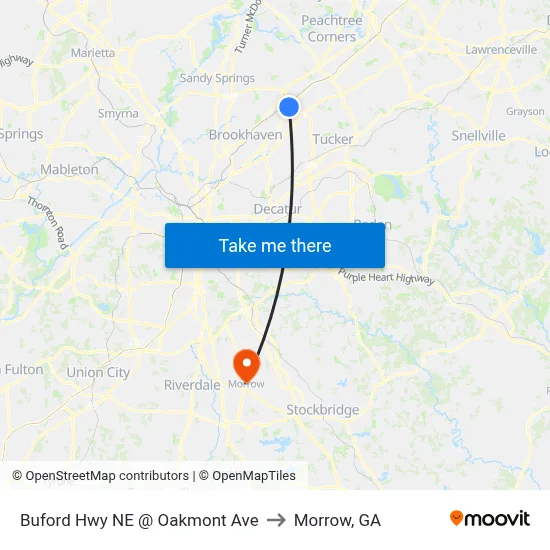 Buford Hwy NE @ Oakmont Ave to Morrow, GA map