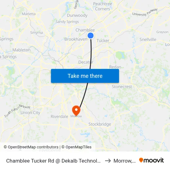 Chamblee Tucker Rd @ Dekalb Technology Pkwy to Morrow, GA map