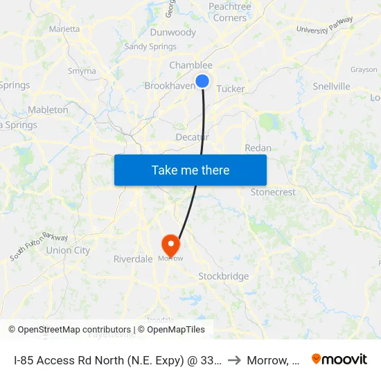I-85 Access Rd North (N.E. Expy) @ 3355 to Morrow, GA map