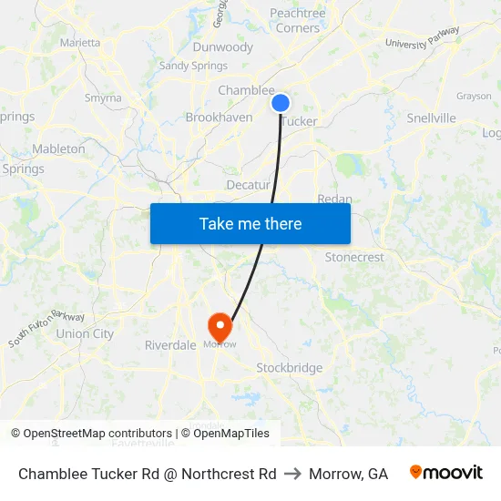 Chamblee Tucker Rd @ Northcrest Rd to Morrow, GA map