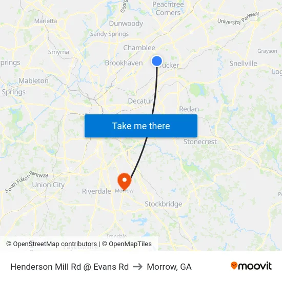 Henderson Mill Rd @ Evans Rd to Morrow, GA map