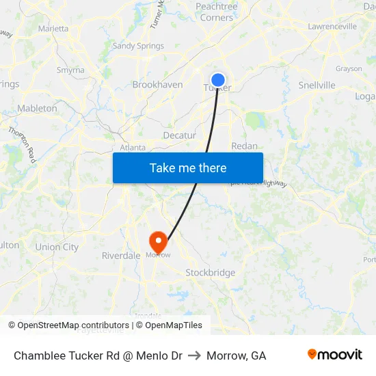 Chamblee Tucker Rd @ Menlo Dr to Morrow, GA map