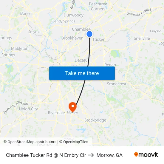 Chamblee Tucker Rd @ N Embry Cir to Morrow, GA map
