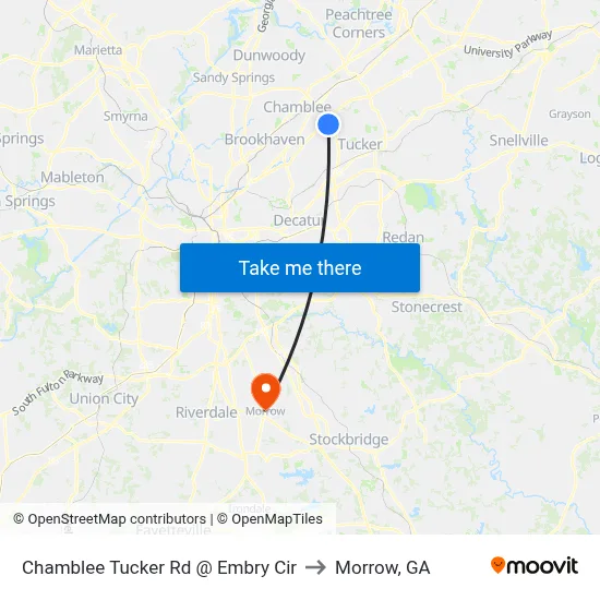 Chamblee Tucker Rd @ Embry Cir to Morrow, GA map