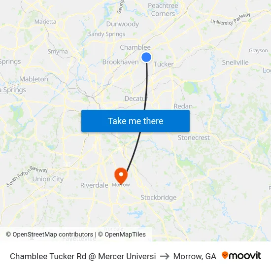 Chamblee Tucker Rd @ Mercer Universi to Morrow, GA map