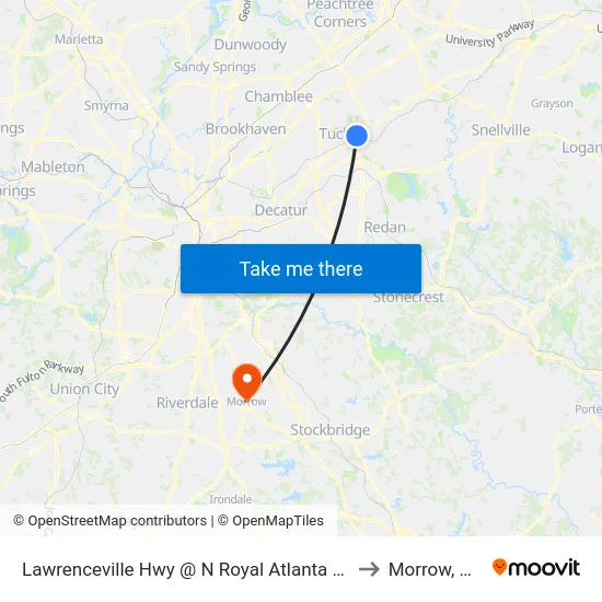Lawrenceville Hwy @ N Royal Atlanta Dr to Morrow, GA map