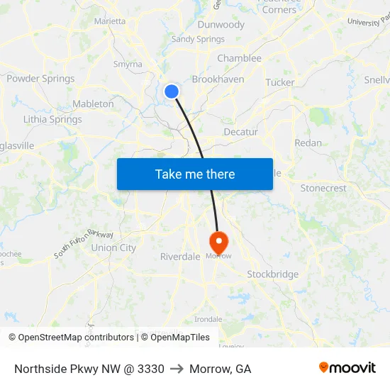 Northside Pkwy NW @ 3330 to Morrow, GA map