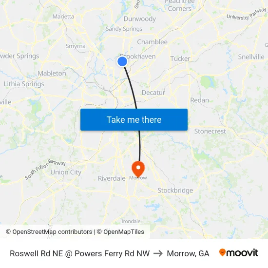 Roswell Rd NE @ Powers Ferry Rd NW to Morrow, GA map
