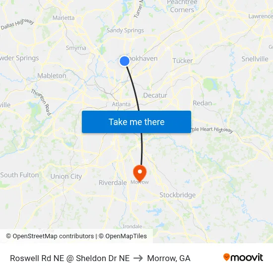 Roswell Rd NE @ Sheldon Dr NE to Morrow, GA map