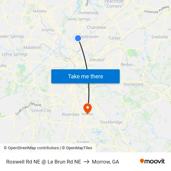 Roswell Rd NE @ Le Brun Rd NE to Morrow, GA map