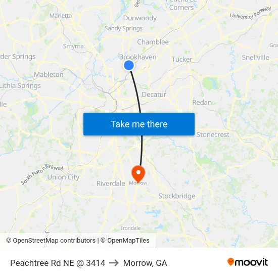 Peachtree Rd NE @ 3414 to Morrow, GA map
