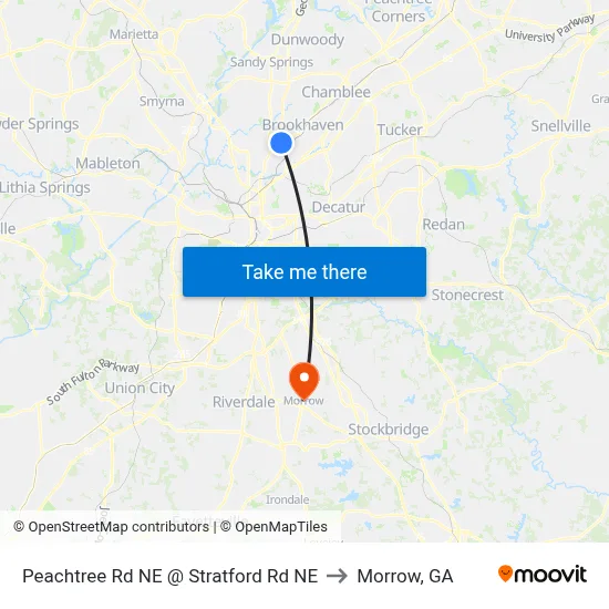 Peachtree Rd NE @ Stratford Rd NE to Morrow, GA map