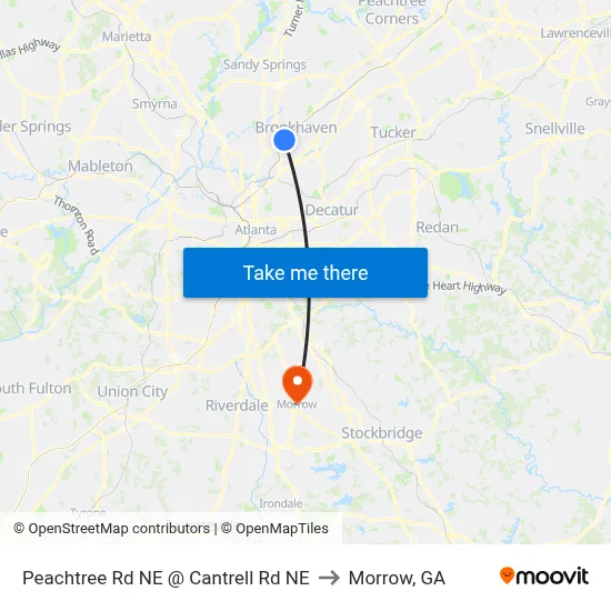 Peachtree Rd NE @ Cantrell Rd NE to Morrow, GA map