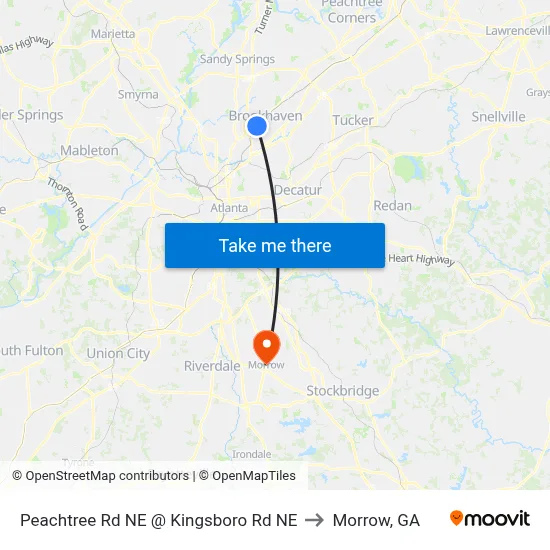 Peachtree Rd NE @ Kingsboro Rd NE to Morrow, GA map
