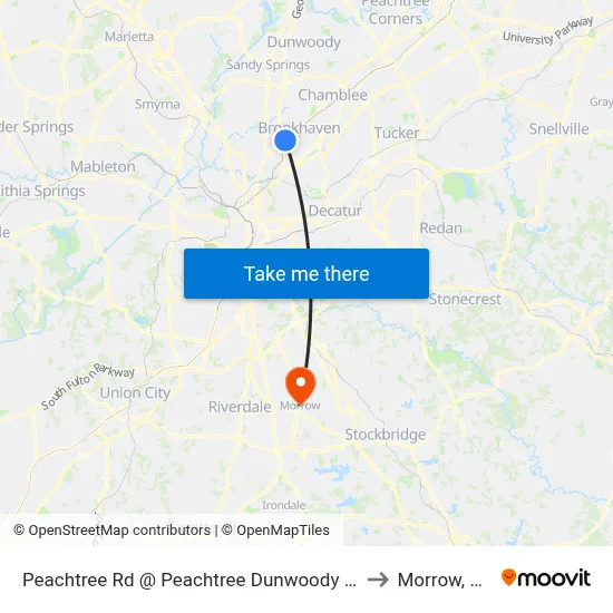 Peachtree Rd @ Peachtree Dunwoody Rd to Morrow, GA map