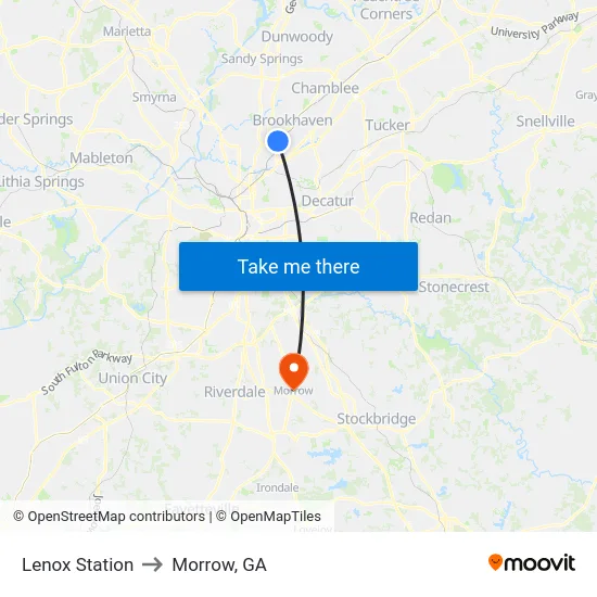 Lenox Station to Morrow, GA map