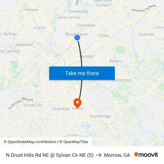 N Druid Hills Rd NE @ Sylvan Cir NE (S) to Morrow, GA map