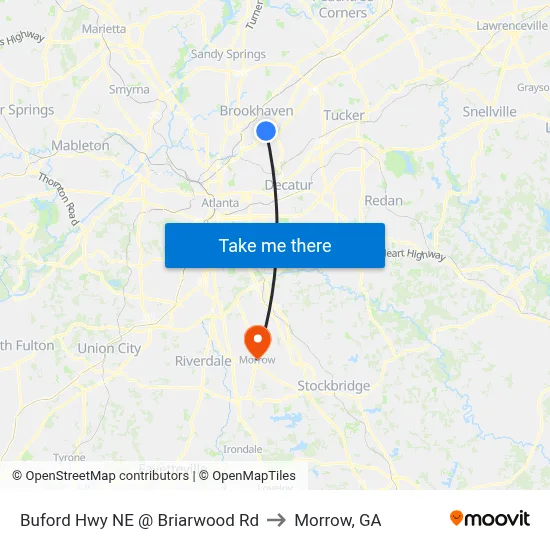 Buford Hwy NE @ Briarwood Rd to Morrow, GA map