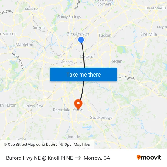 Buford Hwy NE @ Knoll Pl NE to Morrow, GA map
