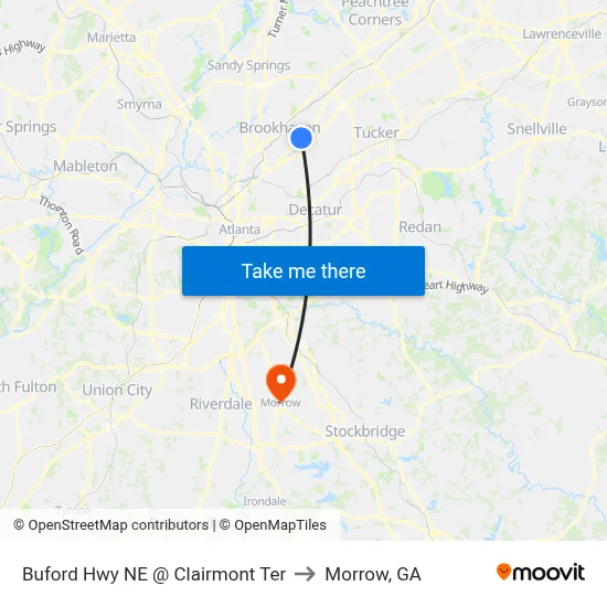 Buford Hwy NE @ Clairmont Ter to Morrow, GA map