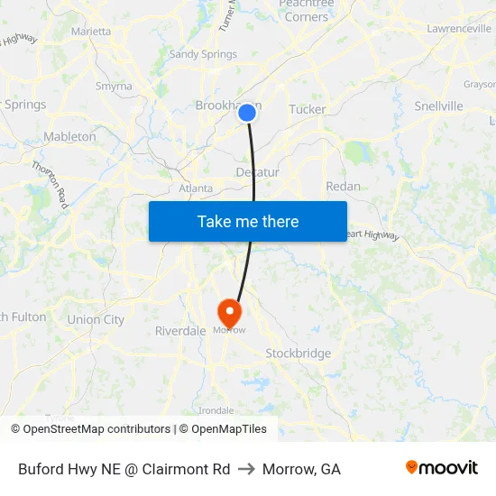 Buford Hwy NE @ Clairmont Rd to Morrow, GA map