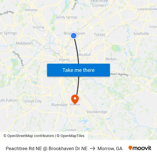 Peachtree Rd NE @ Brookhaven Dr NE to Morrow, GA map