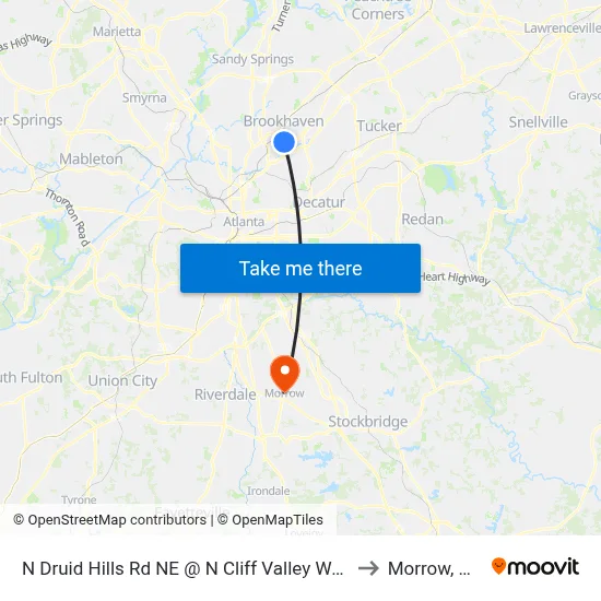 N Druid Hills Rd NE @ N Cliff Valley Way to Morrow, GA map