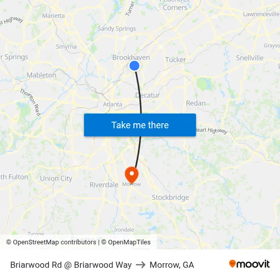 Briarwood Rd @ Briarwood Way to Morrow, GA map