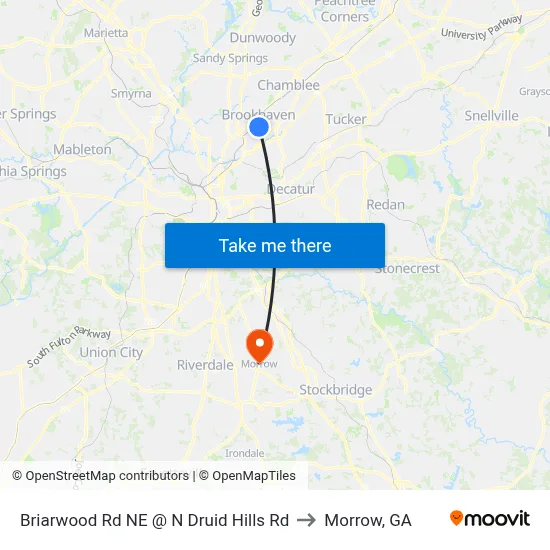 Briarwood Rd NE @ N Druid Hills Rd to Morrow, GA map