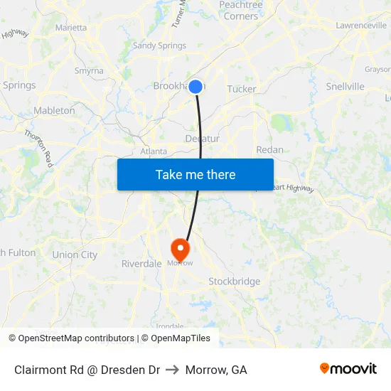 Clairmont Rd @ Dresden Dr to Morrow, GA map