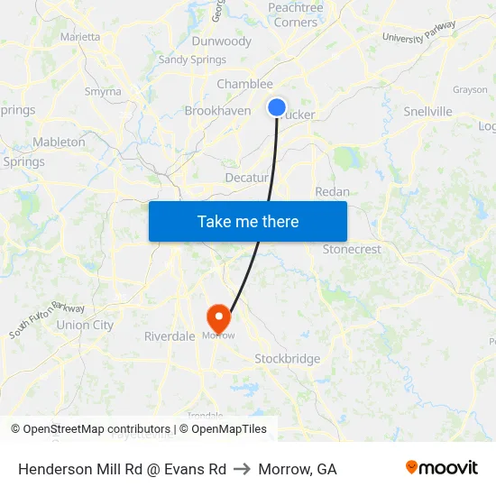 Henderson Mill Rd @ Evans Rd to Morrow, GA map