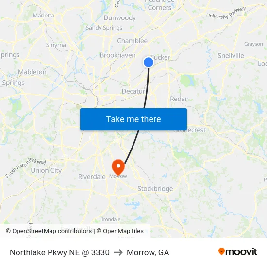 Northlake Pkwy NE @ 3330 to Morrow, GA map