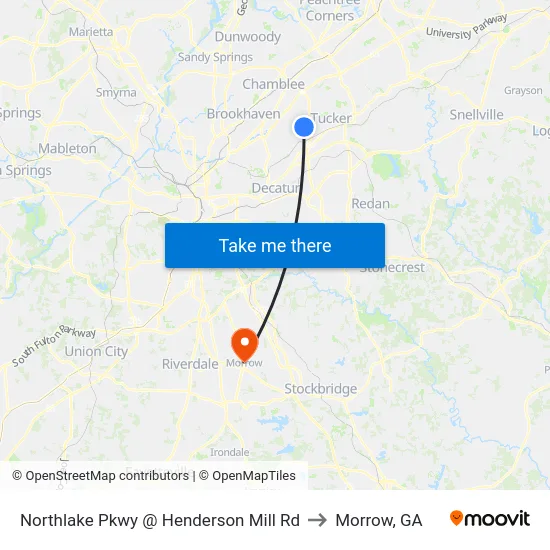 Northlake Pkwy @ Henderson Mill Rd to Morrow, GA map