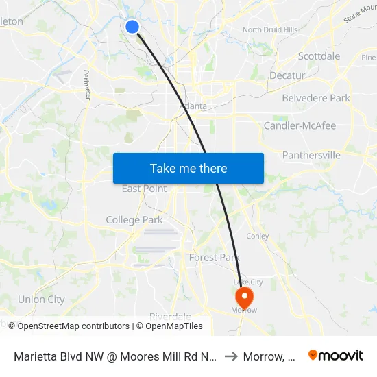 Marietta Blvd NW @ Moores Mill Rd NW to Morrow, GA map