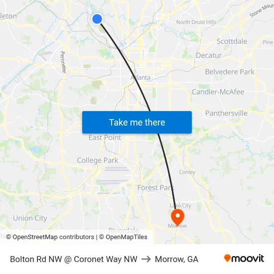 Bolton Rd NW @ Coronet Way NW to Morrow, GA map