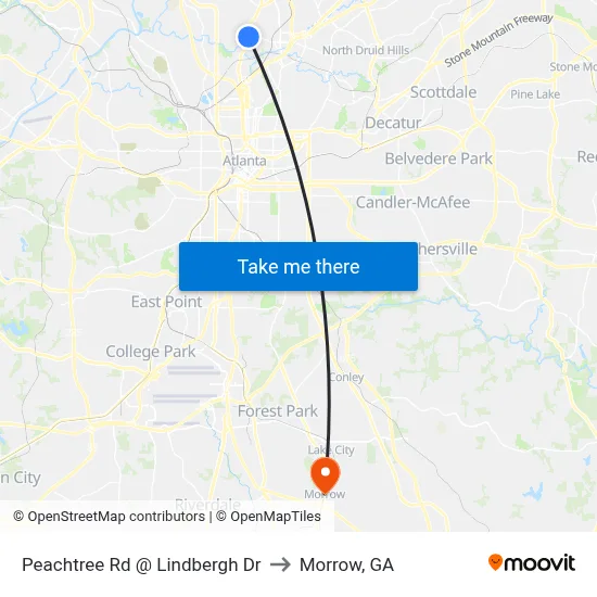 Peachtree Rd @ Lindbergh Dr to Morrow, GA map