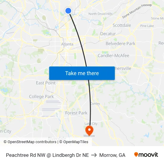 Peachtree Rd NW @ Lindbergh Dr NE to Morrow, GA map
