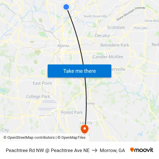 Peachtree Rd NW @ Peachtree Ave NE to Morrow, GA map