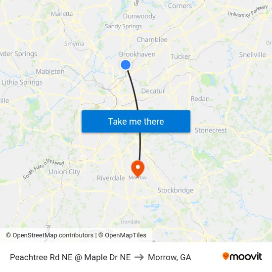 Peachtree Rd NE @ Maple Dr NE to Morrow, GA map