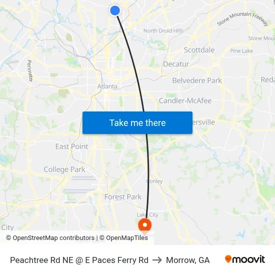 Peachtree Rd NE @ E Paces Ferry Rd to Morrow, GA map