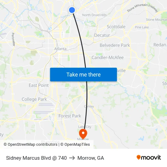 Sidney Marcus Blvd @ 740 to Morrow, GA map