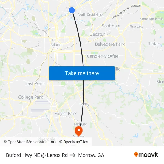 Buford Hwy NE @ Lenox Rd to Morrow, GA map