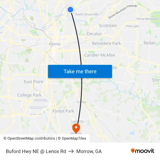 Buford Hwy NE @ Lenox Rd to Morrow, GA map