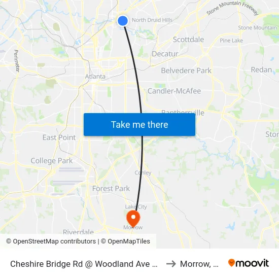 Cheshire Bridge Rd @ Woodland Ave NE to Morrow, GA map