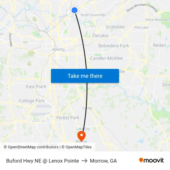 Buford Hwy NE @ Lenox Pointe to Morrow, GA map
